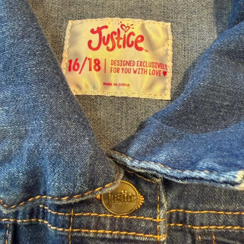 Justice  Girls Blue Denim Trucker Jacket Medium Wash Size 16/18 Western basic‎